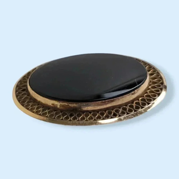 Vintage Winard 12K GF Onyx Brooch - Picture 2 of 7